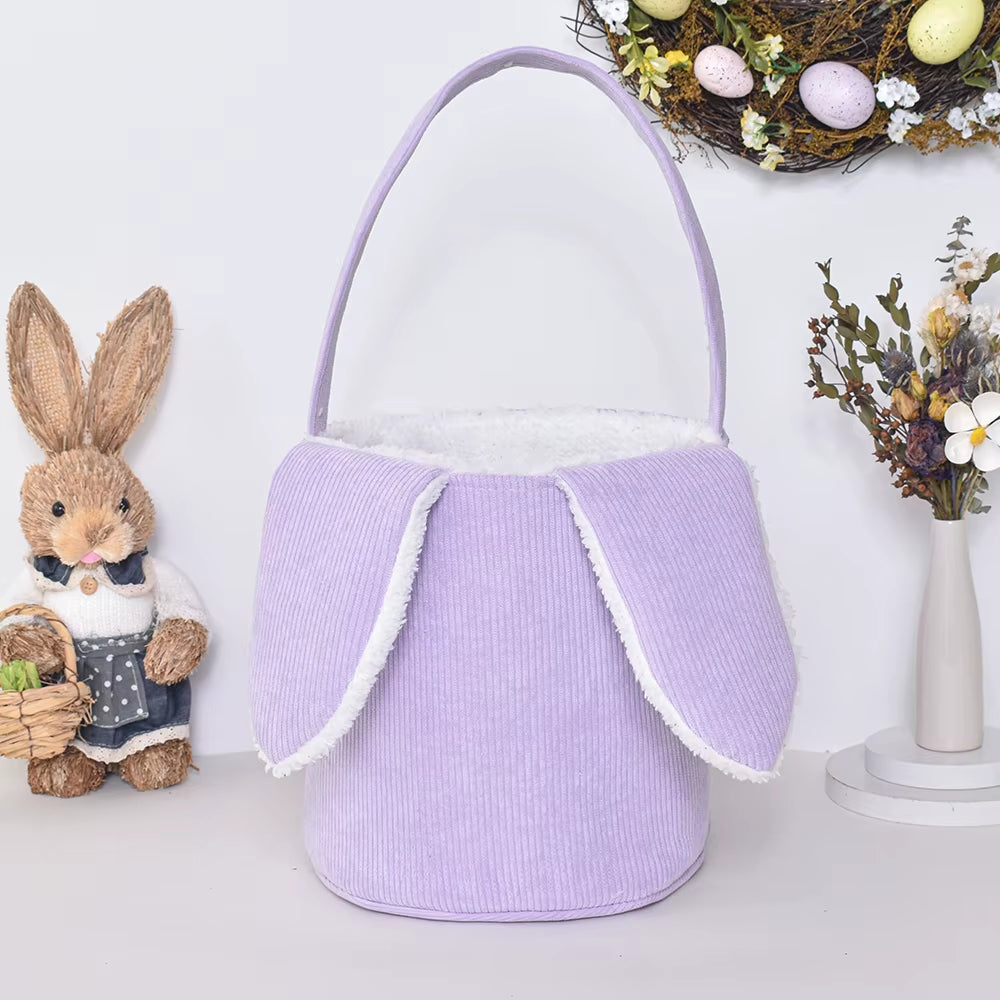 Wholesale Blank Easter Bunny Bucket Easter Gift Baskets with Bunny Ear Corduroy Easter Basket for Kids Gift Blank Embroidery Bag