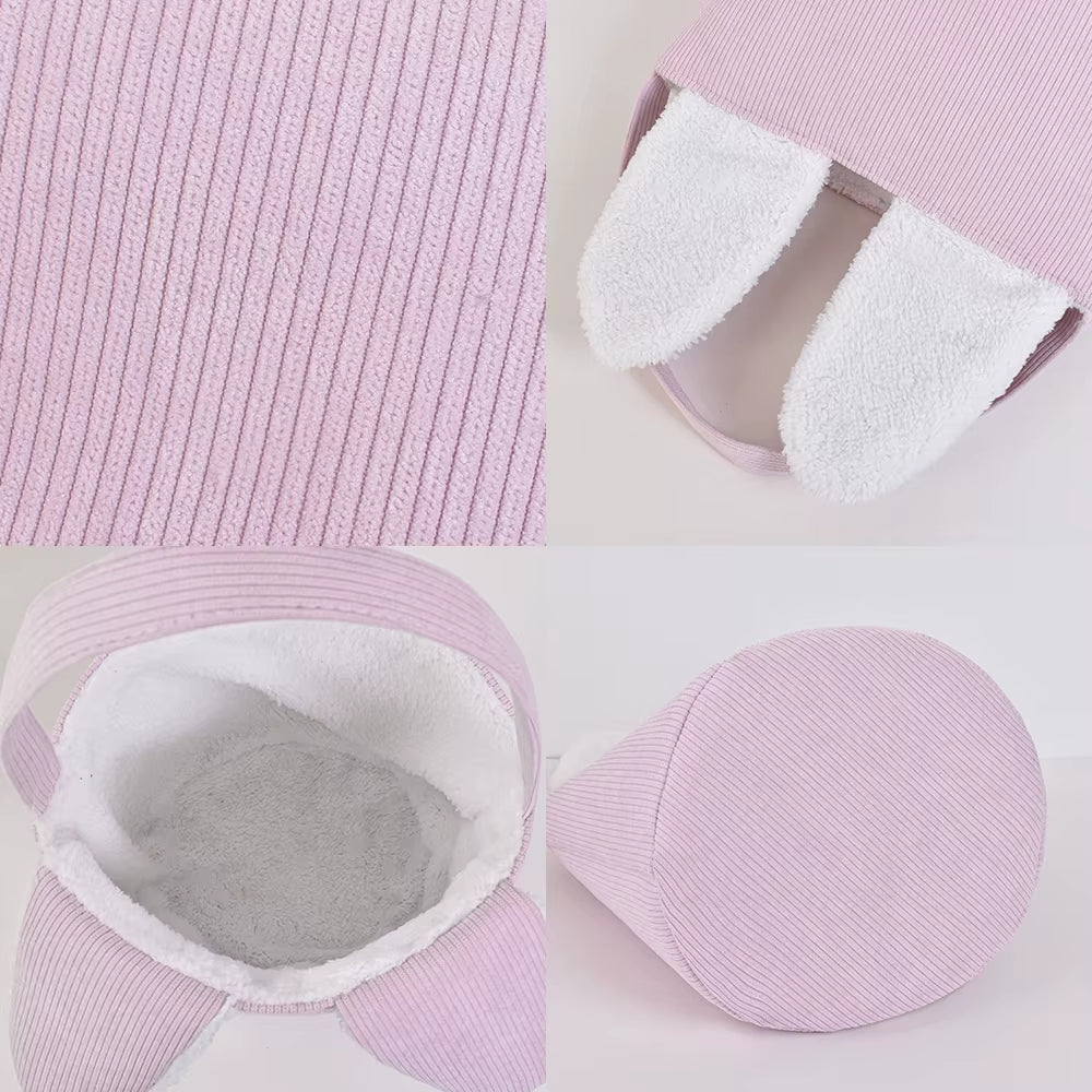 Wholesale Blank Easter Bunny Bucket Easter Gift Baskets with Bunny Ear Corduroy Easter Basket for Kids Gift Blank Embroidery Bag